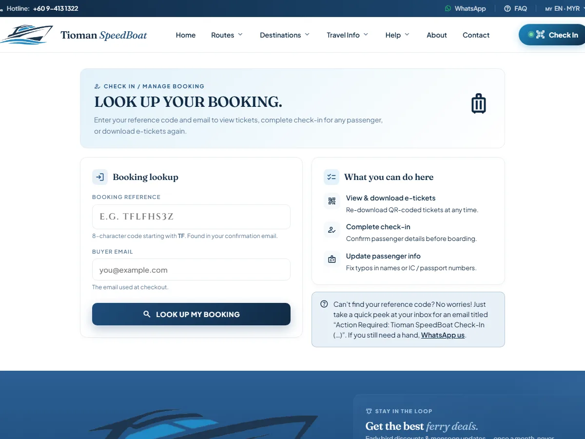 Visit the booking management page screenshot
