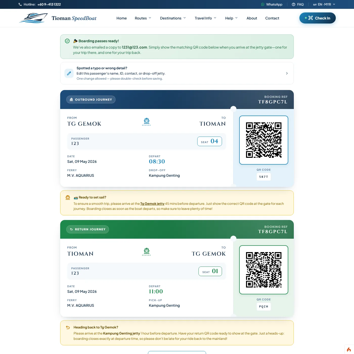 Receive your e-ticket screenshot